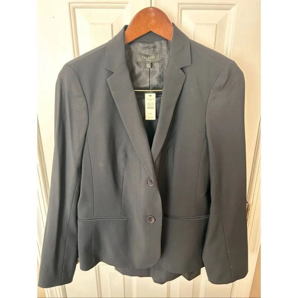 Talbots new skirt suit dark blue set work attire wool blend stylish 12P women’s